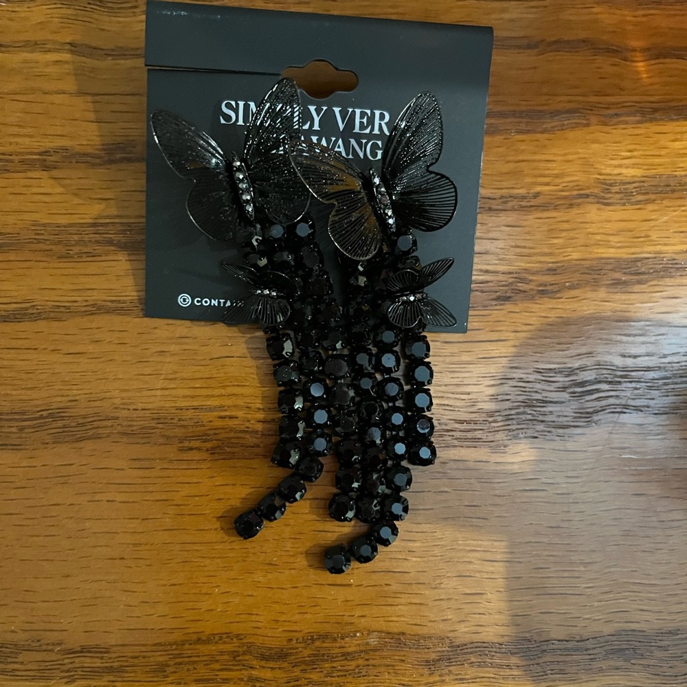 New Whimsy Goth Black Statement Butterfly Earrings Simply Vera Wang
